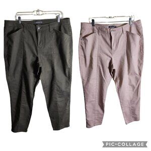 Kate & Mallory Set Of 2 Olive Pale Pink Front Seam Straight Leg Pants Size 18W